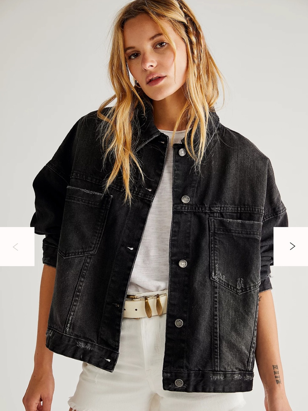 We The Free Opal Swing Denim Jacket Washed Black Oversized Jean Jacket